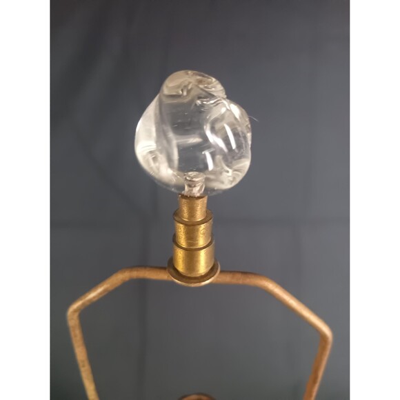 Vintage Etched Glass Lamp With Glass Geometric Shapes Leaves Vine Patterns MCM - Picture 10 of 10